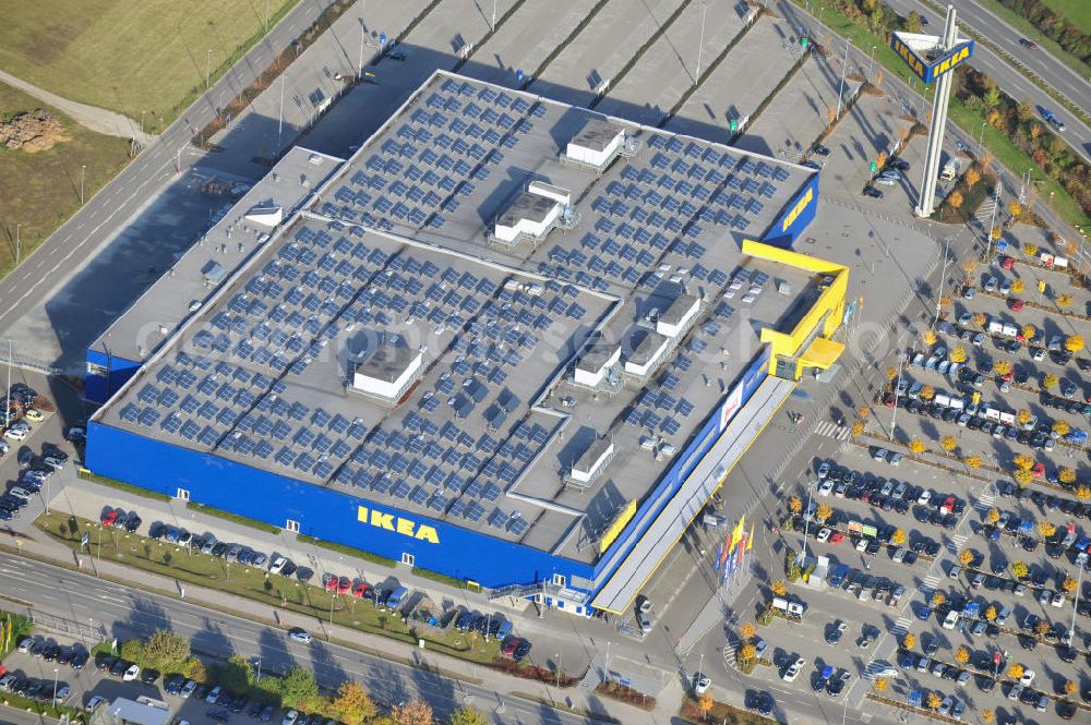 Aerial image Augsburg - Blick auf das IKEA Einrichtungshaus in Augsburg-Gersthofen / Bayern. View of the IKEA furniture shop in Augsburg-Gersthofen / Bavaria.