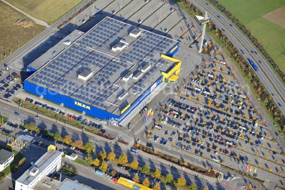 Aerial photograph Augsburg - Blick auf das IKEA Einrichtungshaus in Augsburg-Gersthofen / Bayern. View of the IKEA furniture shop in Augsburg-Gersthofen / Bavaria.