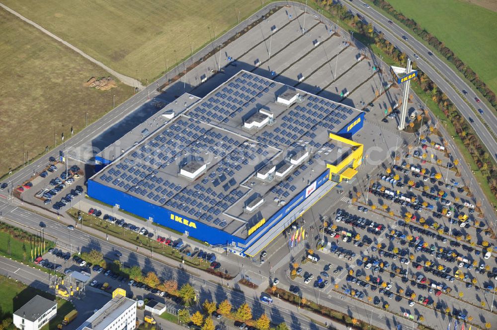 Augsburg from above - Blick auf das IKEA Einrichtungshaus in Augsburg-Gersthofen / Bayern. View of the IKEA furniture shop in Augsburg-Gersthofen / Bavaria.