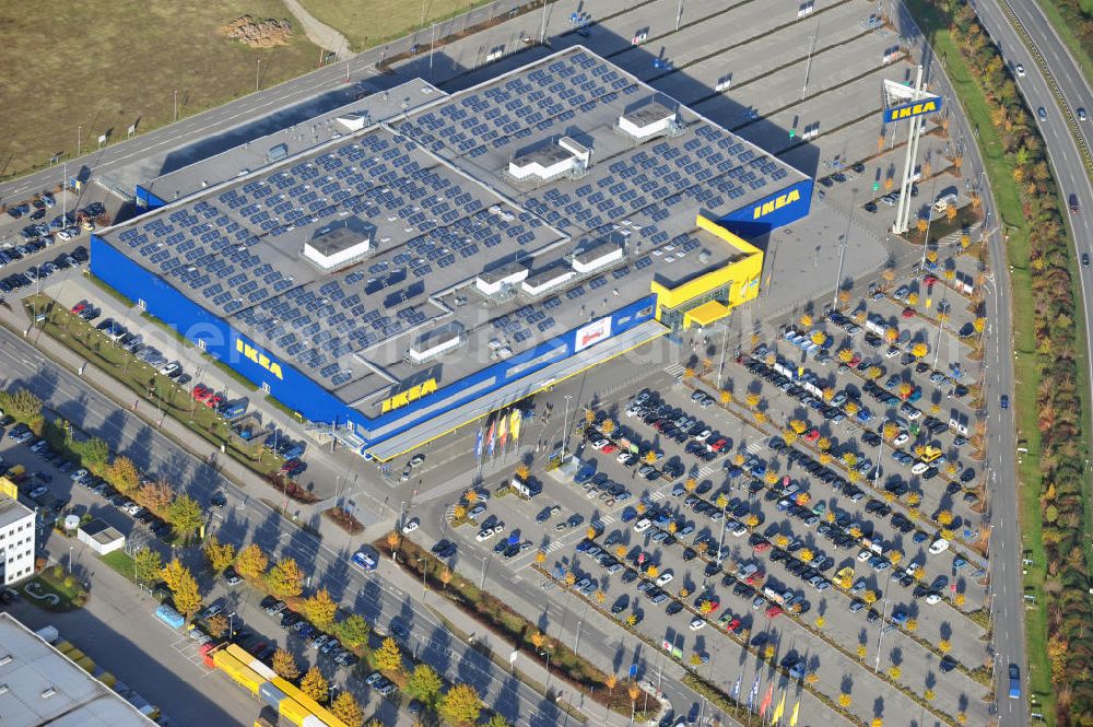 Aerial image Augsburg - Blick auf das IKEA Einrichtungshaus in Augsburg-Gersthofen / Bayern. View of the IKEA furniture shop in Augsburg-Gersthofen / Bavaria.