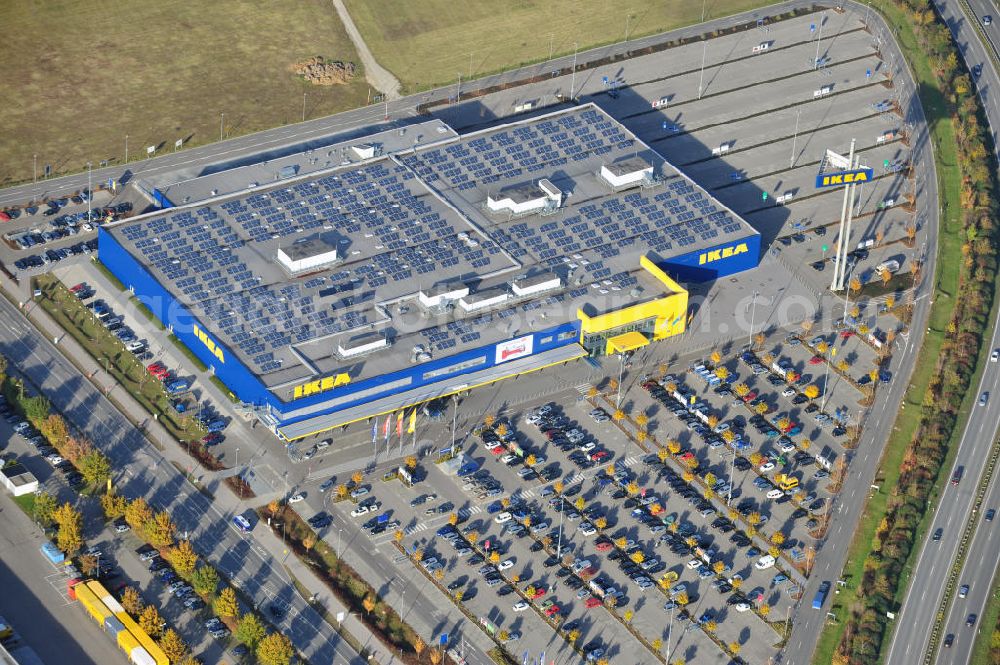 Aerial photograph Augsburg - Blick auf das IKEA Einrichtungshaus in Augsburg-Gersthofen / Bayern. View of the IKEA furniture shop in Augsburg-Gersthofen / Bavaria.