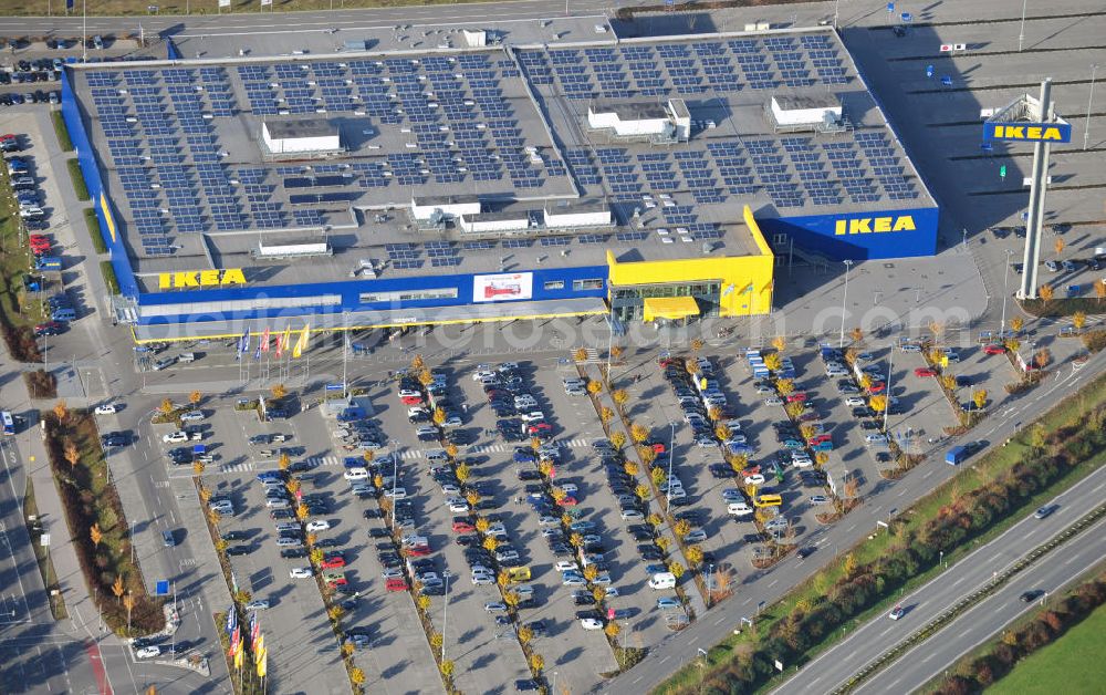 Augsburg from the bird's eye view: Blick auf das IKEA Einrichtungshaus in Augsburg-Gersthofen / Bayern. View of the IKEA furniture shop in Augsburg-Gersthofen / Bavaria.