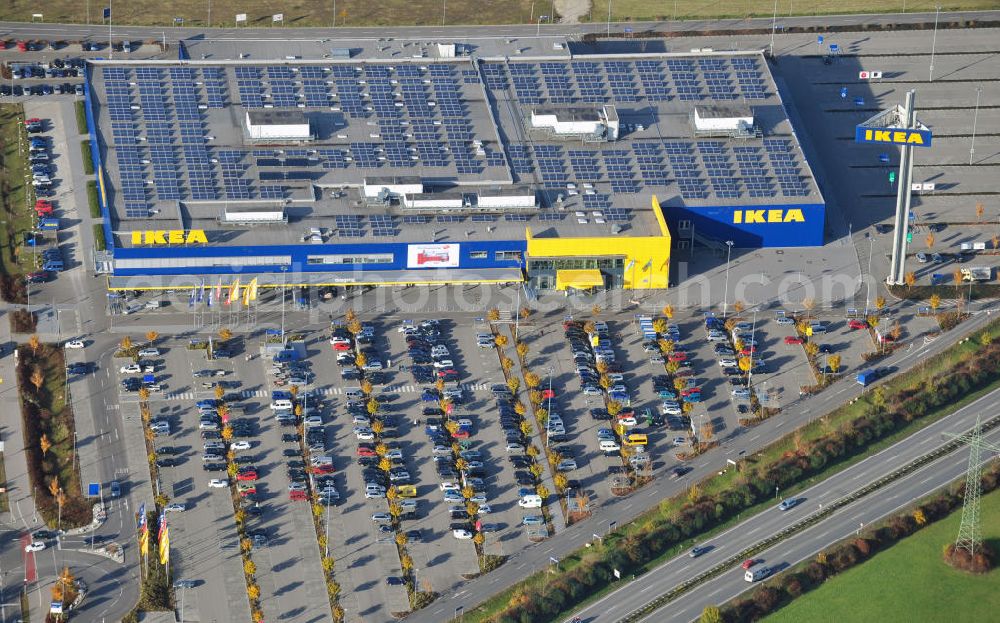 Aerial image Augsburg - Blick auf das IKEA Einrichtungshaus in Augsburg-Gersthofen / Bayern. View of the IKEA furniture shop in Augsburg-Gersthofen / Bavaria.