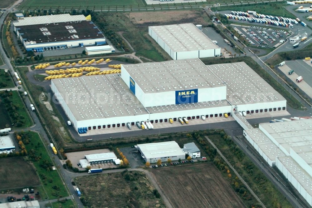 Aerial image Erfurt - IKEA warehouse and logistics center in Erfurt West LVN freight center in Erfurt in Thuringia