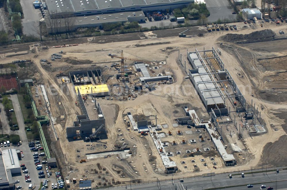 Berlin from above - Blick auf die IKEA Baustelle in Berlin Lichtenberg. Bis zum November diesen Jahres entsteht hier an der Landsberger Allee der zweitgrößte Ikea-Standort in Europa mit 22 000 Quadratmetern und zugleich das vierte Berliner Einrichtungshaus. Eröffnung soll Anfang November 2010 sein. View of the IKEA construction area in Berlin Lichtenberg. It is the fourth furniture store in Berlin.