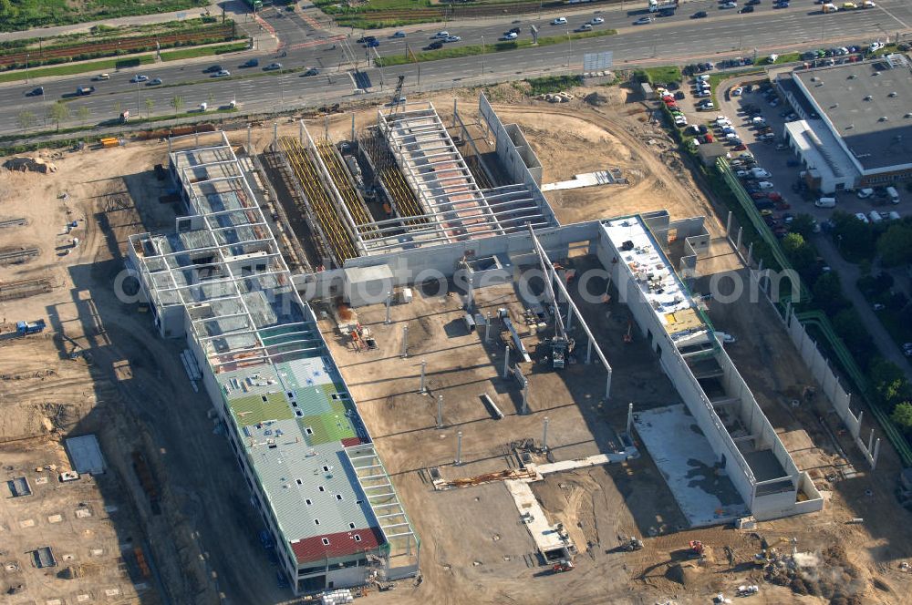 Berlin from above - Blick auf die IKEA Baustelle in Berlin Lichtenberg. Bis zum November diesen Jahres entsteht hier an der Landsberger Allee der zweitgrößte Ikea-Standort in Europa mit 22 000 Quadratmetern und zugleich das vierte Berliner Einrichtungshaus. Eröffnung soll Anfang November 2010 sein. View of the IKEA construction area in Berlin Lichtenberg. It is the fourth furniture store in Berlin.