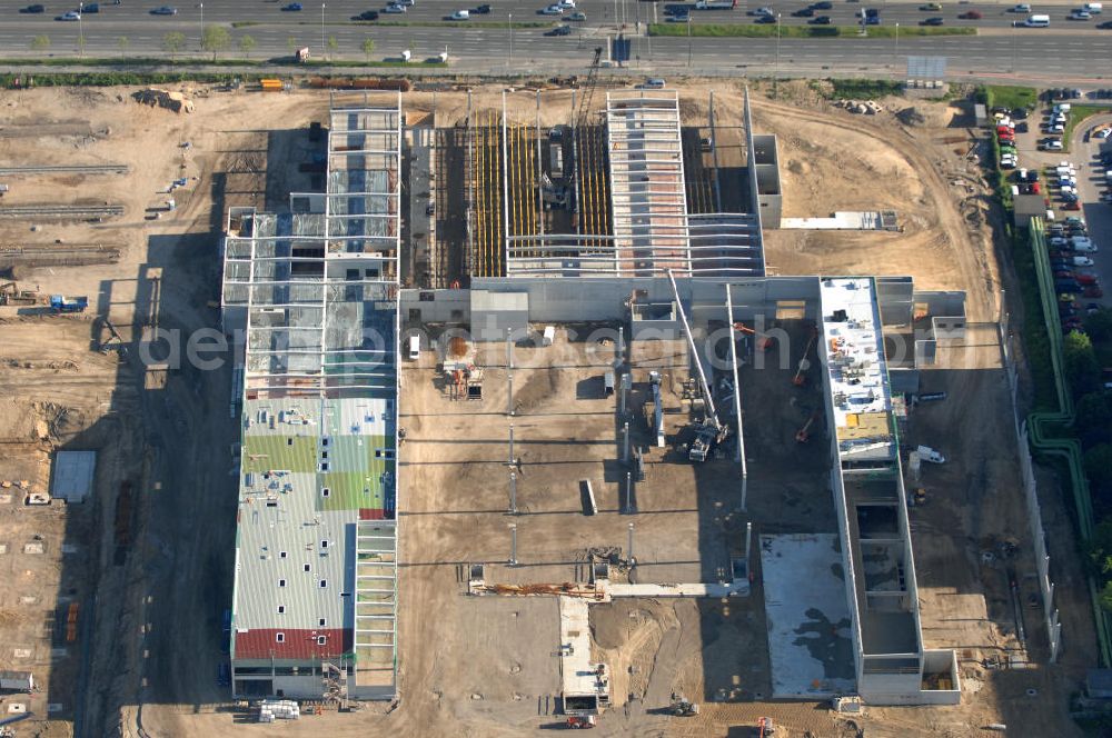 Berlin from the bird's eye view: Blick auf die IKEA Baustelle in Berlin Lichtenberg. Bis zum November diesen Jahres entsteht hier an der Landsberger Allee der zweitgrößte Ikea-Standort in Europa mit 22 000 Quadratmetern und zugleich das vierte Berliner Einrichtungshaus. Eröffnung soll Anfang November 2010 sein. View of the IKEA construction area in Berlin Lichtenberg. It is the fourth furniture store in Berlin.