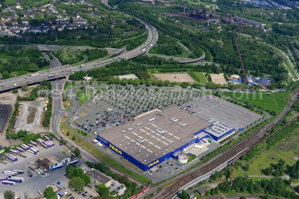 Aerial image Duisburg - View of the furniture store IKEA in Duisburg