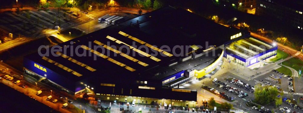 Aerial photograph Berlin Tempelhof - Night image with a view over the grounds of the IKEA furniture store