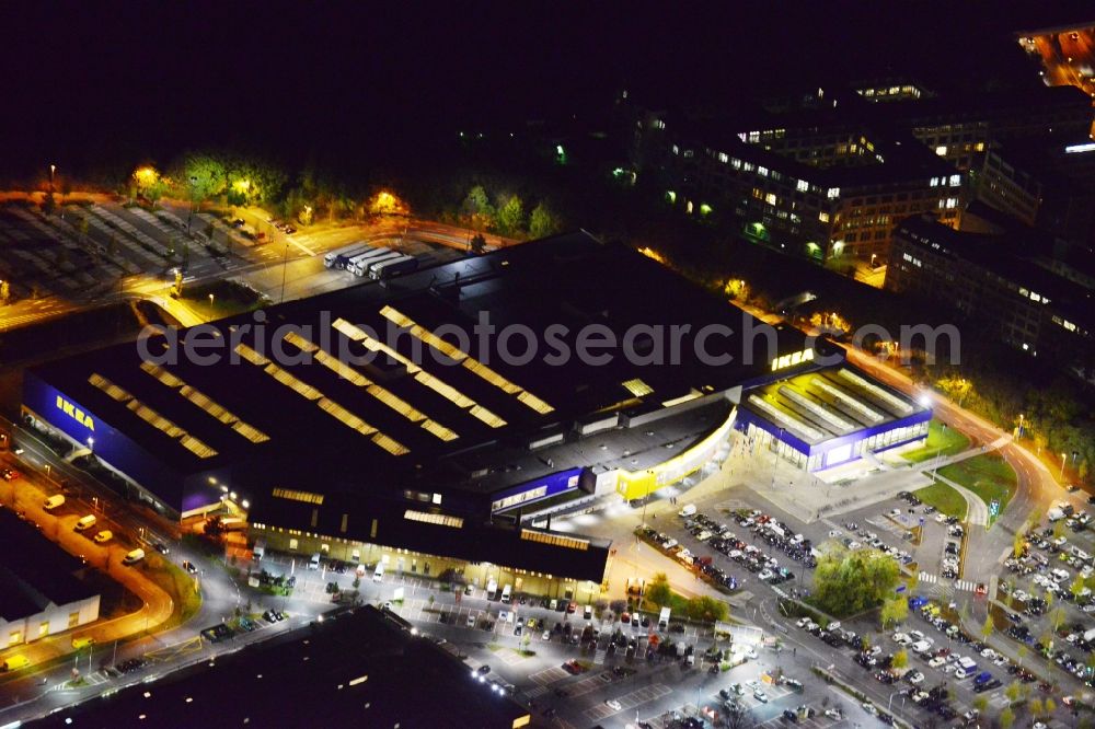 Berlin Tempelhof from above - Night image with a view over the grounds of the IKEA furniture store