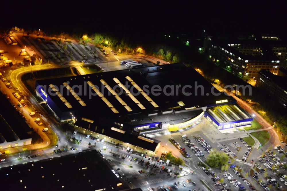 Berlin Tempelhof from the bird's eye view: Night image with a view over the grounds of the IKEA furniture store