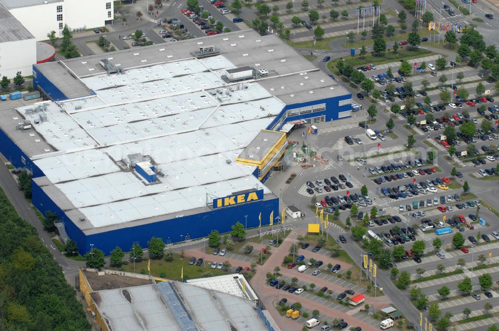 Aerial image Braunschweig - Blick auf das IKEA-Einrichtungshaus im Gewerbegebiet an der Hansestrasse an der Autobahn A2. View of IKEA store in the industrial area of the Hanseatic road to the A2 motorway.