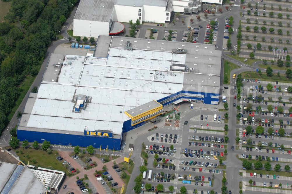 Aerial image Braunschweig - Blick auf das IKEA-Einrichtungshaus im Gewerbegebiet an der Hansestrasse an der Autobahn A2. View of IKEA store in the industrial area of the Hanseatic road to the A2 motorway.