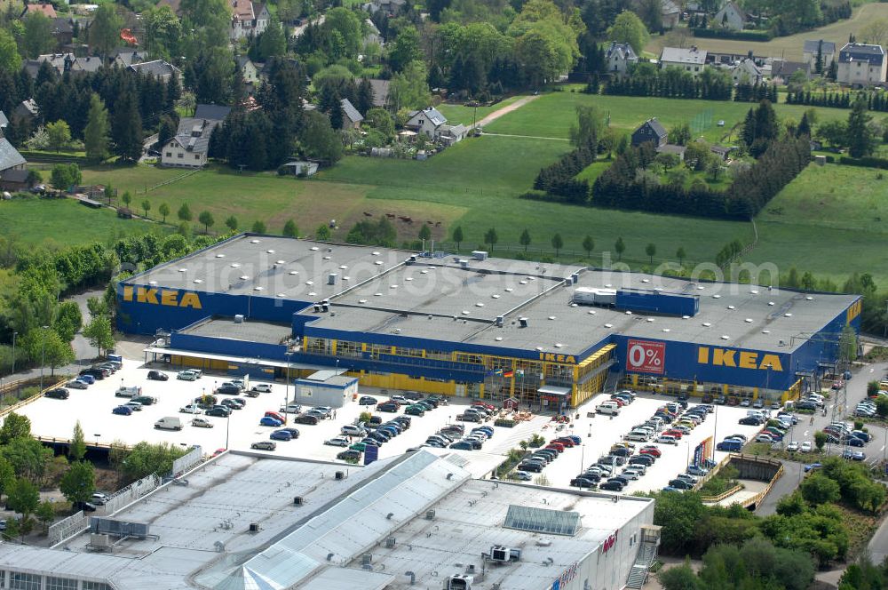 Aerial image Chemnitz - Blick auf das IKEA - Einrichtungshaus im Neefepark 5 in Chemnitz an der Autobahn E 441. View of the IKEA - furniture store in Neefepark 5 in Chemnitz at the highway E 441st.