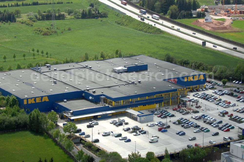 Chemnitz from above - Blick auf das IKEA - Einrichtungshaus im Neefepark 5 in Chemnitz an der Autobahn E 441. View of the IKEA - furniture store in Neefepark 5 in Chemnitz at the highway E 441st.