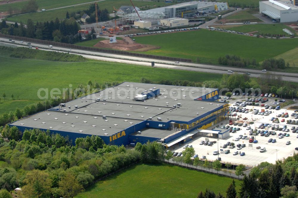 Aerial image Chemnitz - Blick auf das IKEA - Einrichtungshaus im Neefepark 5 in Chemnitz an der Autobahn E 441. View of the IKEA - furniture store in Neefepark 5 in Chemnitz at the highway E 441st.