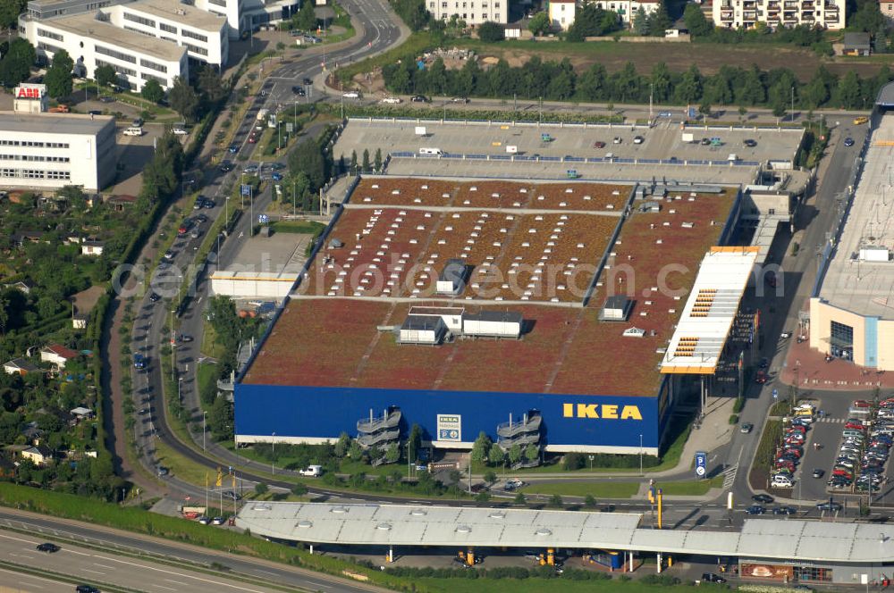 Aerial image Dresden - Blick auf das IKEA - Einrichtungshaus im Elbepark Dresden an der Petschelstrasse. View of the IKEA - furniture store in Dresden on the Elbe Park Petschelstrasse.