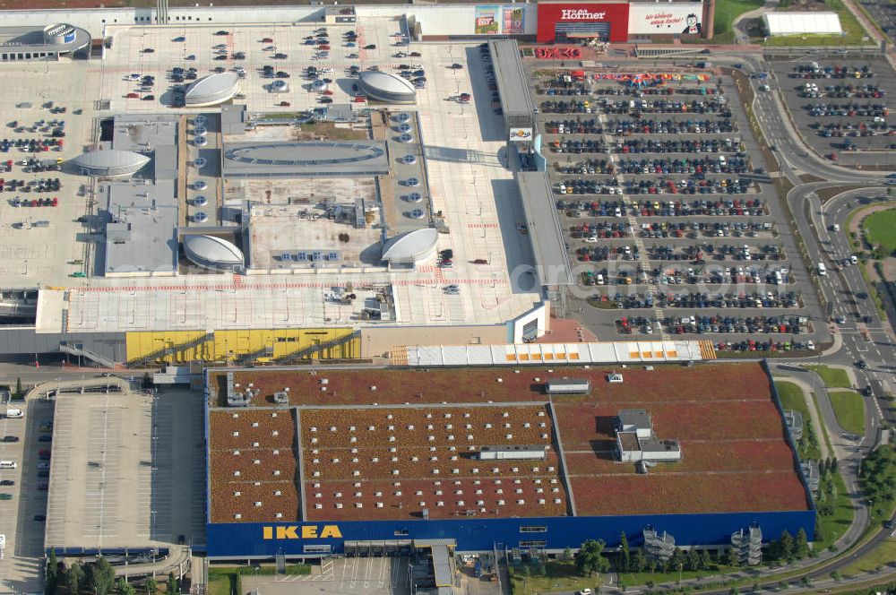 Aerial image Dresden - Blick auf das IKEA - Einrichtungshaus im Elbepark Dresden an der Petschelstrasse. View of the IKEA - furniture store in Dresden on the Elbe Park Petschelstrasse.