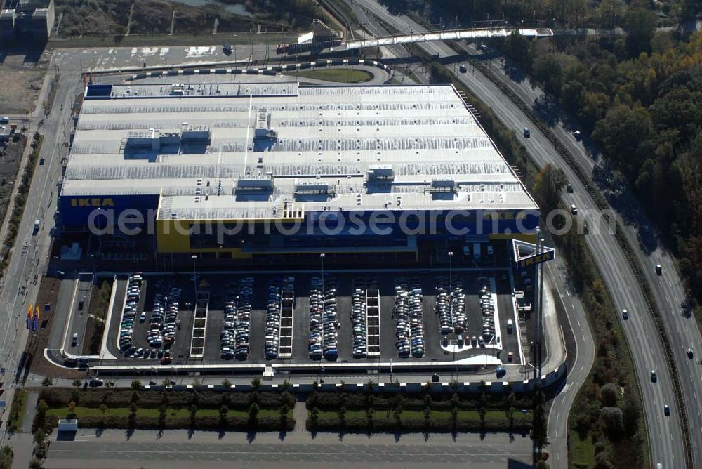 Hannover from the bird's eye view: Hannover 03.11. 2006. Blick auf das neue IKEA Einrichtungshaus auf dem EXPO-Park-Gelände zwischen dem Messe-Schnellweg und der Straße der Nationen in Hannover. Es wurde am 18. Oktober 2006 in Anwesenheit von Hannovers Oberbürgermeister Dr. Herbert Schmalstieg, Einrichtungshauschef Andreas Thier und IKEA Expansionschef Udo Knappstein eröffnet.