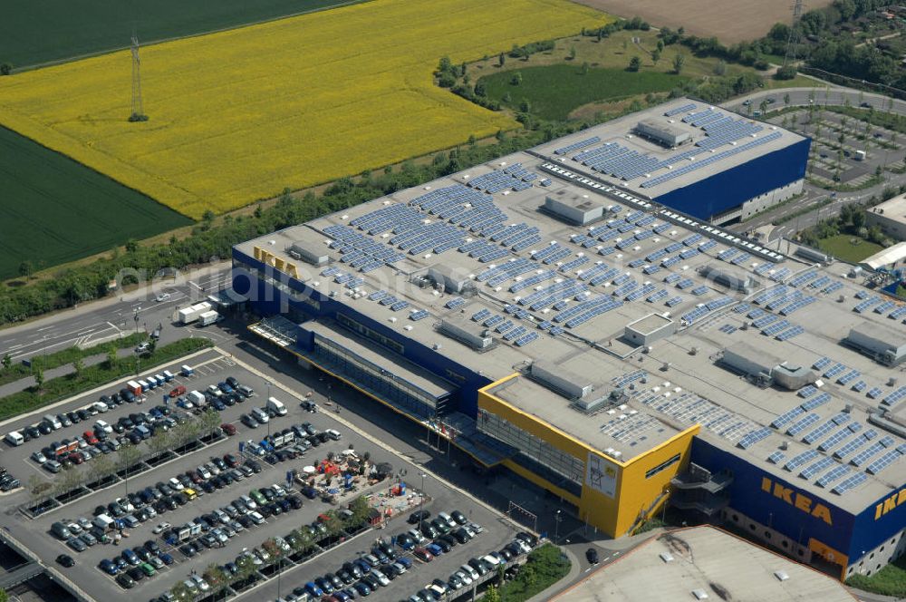 Aerial image Frankfurt am Main - Blick auf das IKEA Einrichtungshaus in Frankfurt am Main an der Züricher Straße 7 in 60437 Frankfurt Nieder-Eschbach.