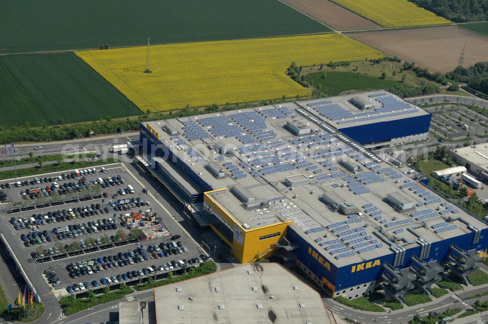 Aerial image Frankfurt am Main - Blick auf das IKEA Einrichtungshaus in Frankfurt am Main an der Züricher Straße 7 in 60437 Frankfurt Nieder-Eschbach.