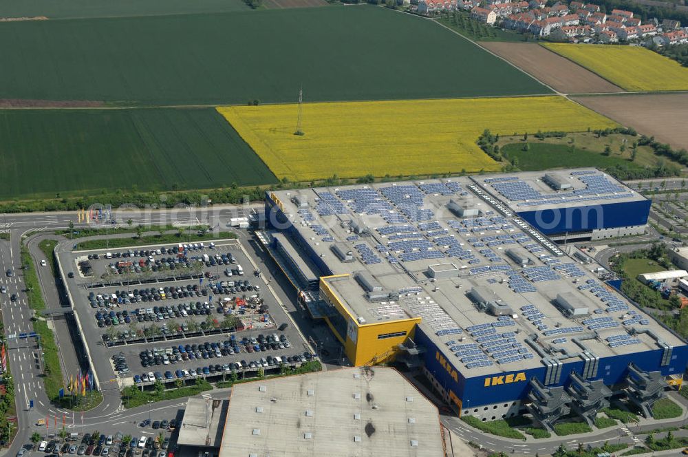 Aerial photograph Frankfurt am Main - Blick auf das IKEA Einrichtungshaus in Frankfurt am Main an der Züricher Straße 7 in 60437 Frankfurt Nieder-Eschbach.