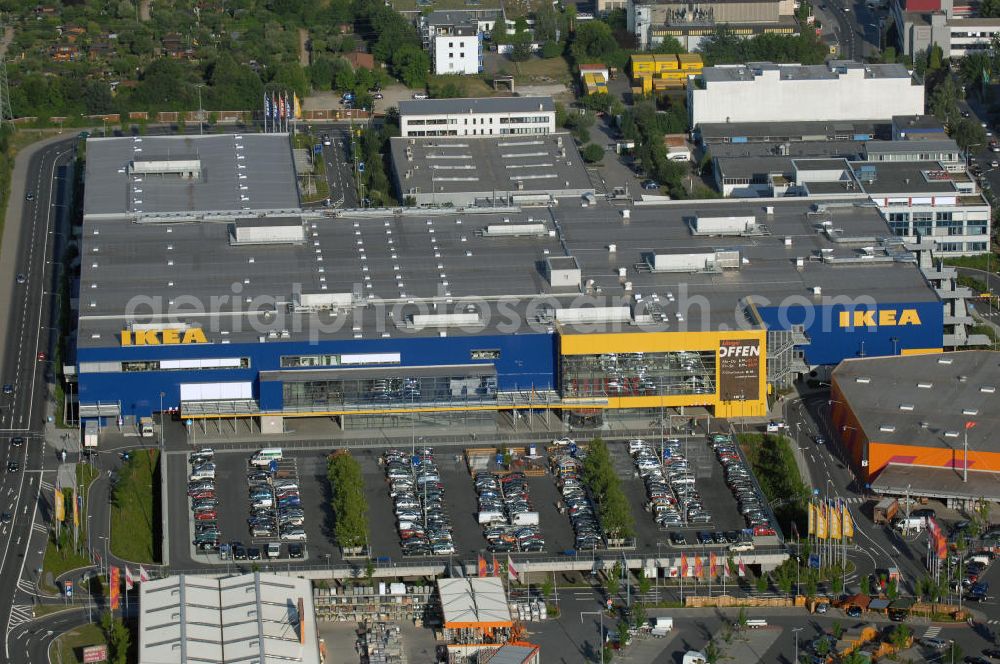 Aerial image Frankfurt am Main - Blick auf das IKEA Einrichtungshaus in Frankfurt am Main. IKEA Deutschland GmbH & Co. KG; Niederlassung Frankfurt, Züricher Straße 7, 60437 Frankfurt Nieder-Eschbach