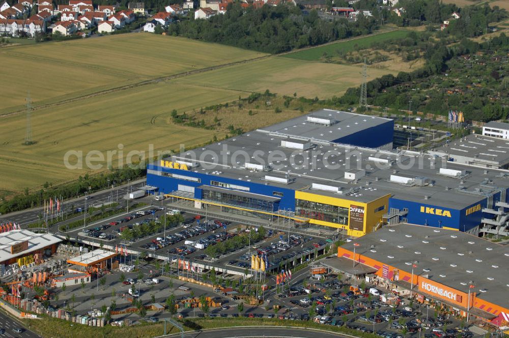 Frankfurt am Main from the bird's eye view: Blick auf das IKEA Einrichtungshaus in Frankfurt am Main. IKEA Deutschland GmbH & Co. KG; Niederlassung Frankfurt, Züricher Straße 7, 60437 Frankfurt Nieder-Eschbach