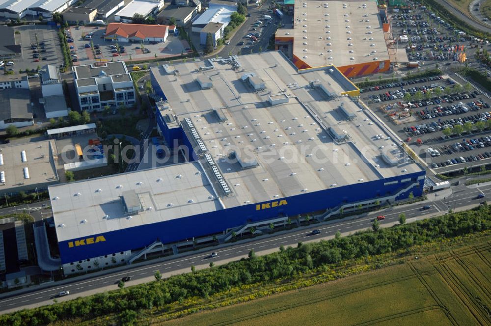 Aerial image Frankfurt am Main - Blick auf das IKEA Einrichtungshaus in Frankfurt am Main. IKEA Deutschland GmbH & Co. KG; Niederlassung Frankfurt, Züricher Straße 7, 60437 Frankfurt Nieder-Eschbach