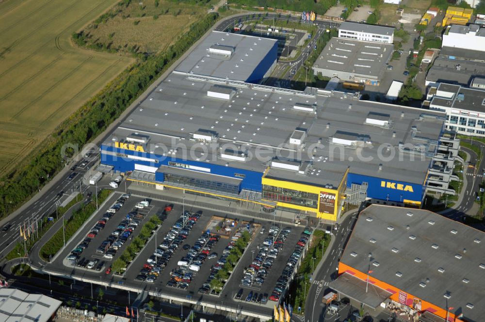 Aerial image Frankfurt am Main - Blick auf das IKEA Einrichtungshaus in Frankfurt am Main. IKEA Deutschland GmbH & Co. KG; Niederlassung Frankfurt, Züricher Straße 7, 60437 Frankfurt Nieder-Eschbach