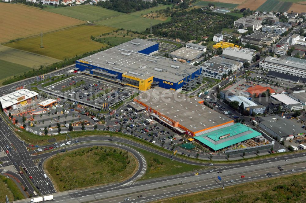 Aerial image Frankfurt am Main - Blick auf das IKEA Einrichtungshaus in Frankfurt am Main. IKEA Deutschland GmbH & Co. KG; Niederlassung Frankfurt; Züricher Straße 7; 60437 Frankfurt Nieder-Eschbach