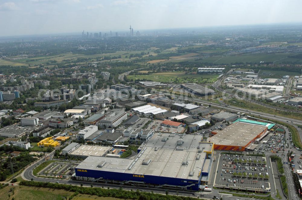 Aerial image Frankfurt am Main - Blick auf das IKEA Einrichtungshaus in Frankfurt am Main. IKEA Deutschland GmbH & Co. KG; Niederlassung Frankfurt; Züricher Straße 7; 60437 Frankfurt Nieder-Eschbach