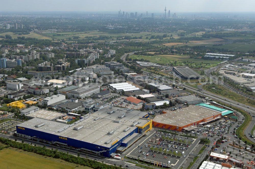 Aerial image Frankfurt am Main - Blick auf das IKEA Einrichtungshaus in Frankfurt am Main. IKEA Deutschland GmbH & Co. KG; Niederlassung Frankfurt; Züricher Straße 7; 60437 Frankfurt Nieder-Eschbach