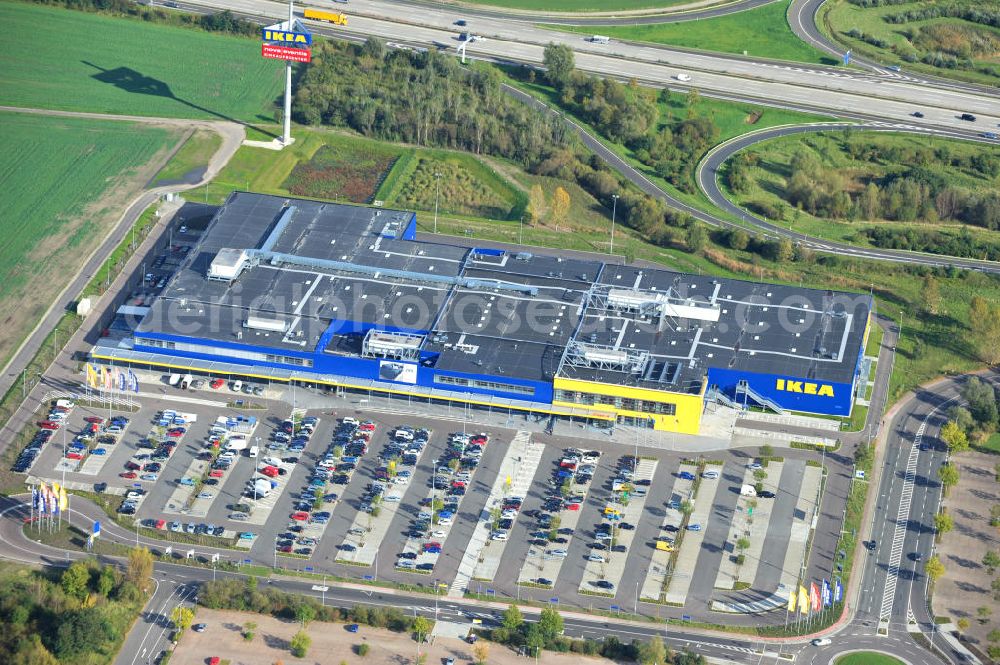 Günthersdorf from the bird's eye view: IKEA furniture store in Günthersdorf in Saxony-Anhalt