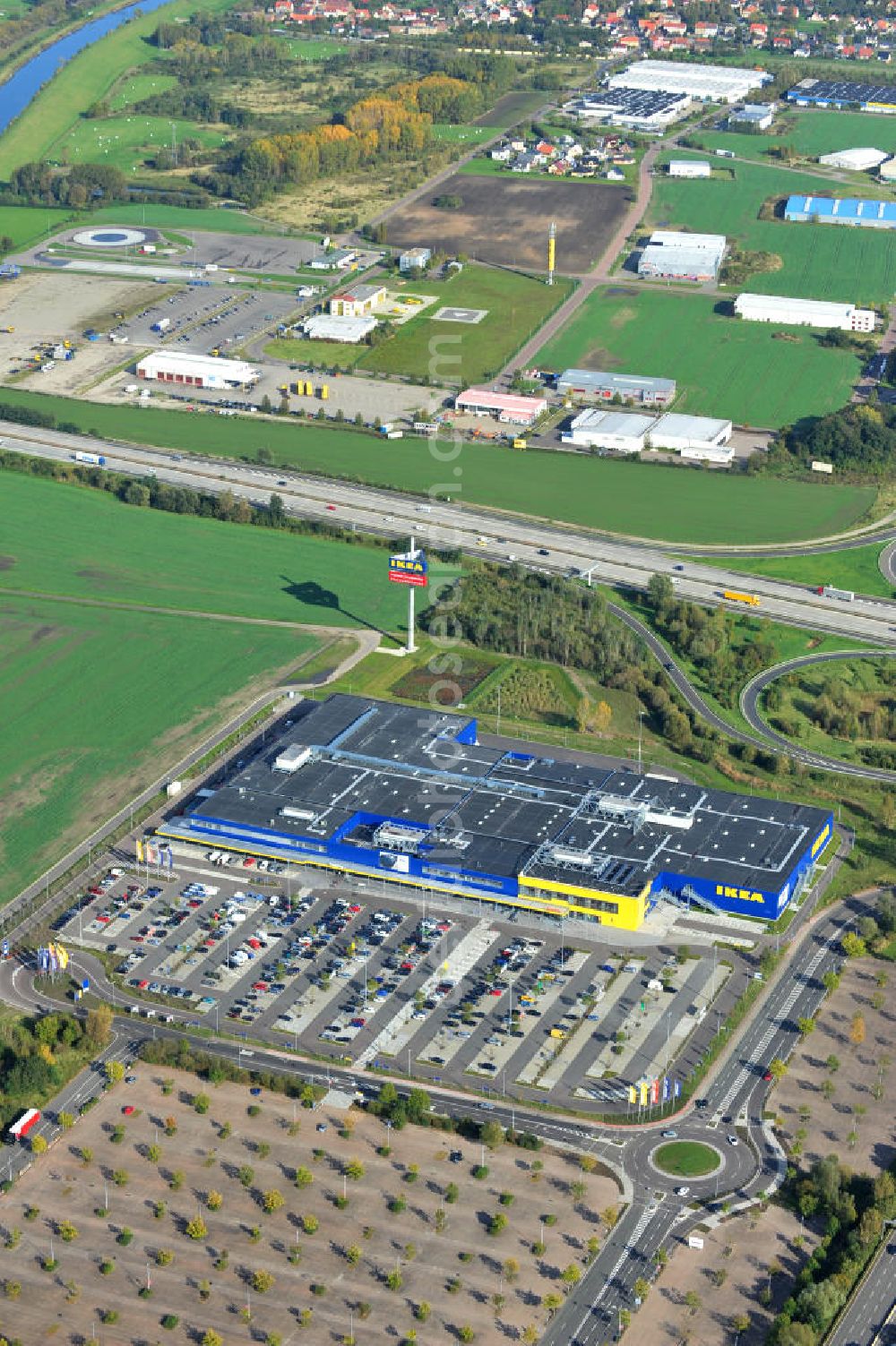 Aerial image Günthersdorf - IKEA furniture store in Günthersdorf in Saxony-Anhalt