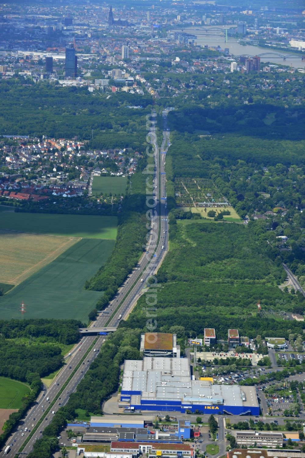 KÖLN from the bird's eye view: IKEA store in the Godorfer Str. Godorf in the district of Cologne in North Rhine-Westphalia