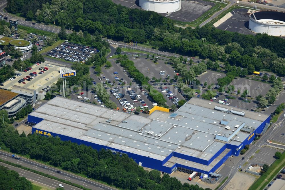 KÖLN from the bird's eye view: IKEA store in the Godorfer Str. Godorf in the district of Cologne in North Rhine-Westphalia