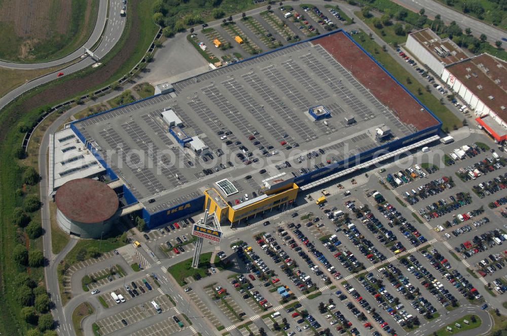 Aerial photograph Hamburg - Blick auf das IKEA-Einrichtungshaus in Hamburg - Moorfleet an der Autobahnabfahrt Moorfleet (E22). View of the IKEA store in Hamburg - Moorfleet at the highway exit Moorfleet (E22).