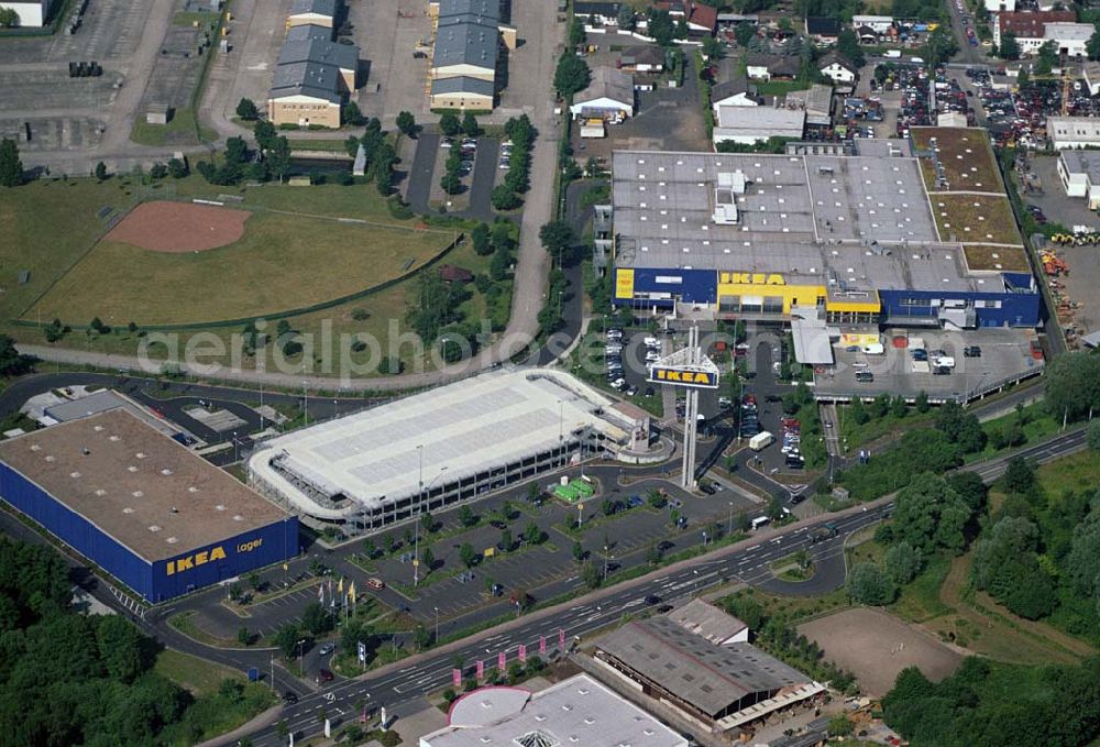 Aerial photograph Hanau / Hessen - : Blick auf das IKEA Einrichtungshaus Hanau. IKEA Deutschland GmbH & Co.KG,Niederlassung Hanau,Oderstrasse 21,63452 Hanau