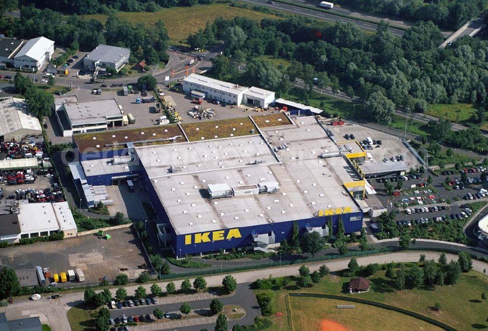 Aerial photograph Hanau / Hessen - : Blick auf das IKEA Einrichtungshaus Hanau. IKEA Deutschland GmbH & Co.KG,Niederlassung Hanau,Oderstrasse 21,63452 Hanau