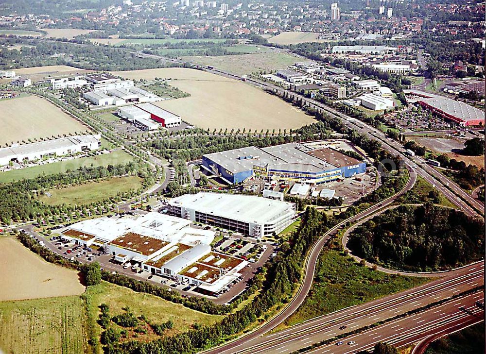 Kassel / Hessen from above - IKEA-Einrichtungshaus Kassel an der Bundesautobahn A49/ Konrad-Zuse Straße/ Heinrich-Herz Straße. Mit im Bild das neu errrichtete Parkdeck sowie der an die OPEL-Niederlassung Kassel vermiete Grundbesitz