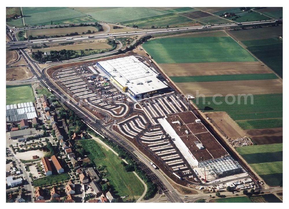 Mannheim from the bird's eye view: 28.05.2004 Mannheim Blick auf das Einrichtungshaus IKEA in Mannheim, IKEA Deutschland GmbH & Co. KG, Niederlassung Mannheim, Frankenthaler Straße 123, 68307 Mannheim Telefon: Tel. 0180/5 35 34 35 (€0,12/Min.) Fax 0180/5 35 34 36 (€0,12/Min.)