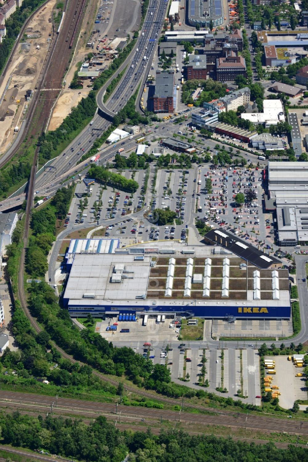 Berlin from the bird's eye view: View of the furniture store IKEA in Berlin-Tempelhof