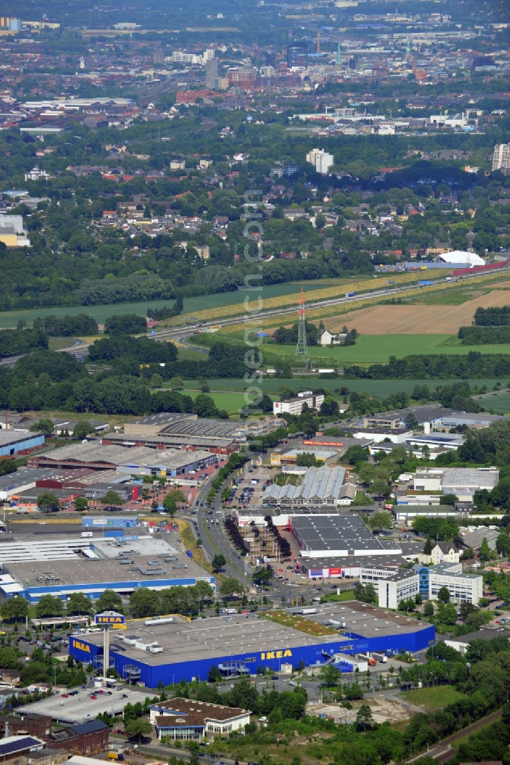 Dortmund from above - IKEA furniture store / furniture store in the industrial area in Dortmund in North Rhine-Westphalia