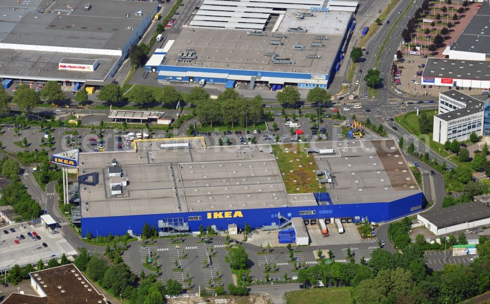 Dortmund from the bird's eye view: IKEA furniture store / furniture store in the industrial area in Dortmund in North Rhine-Westphalia