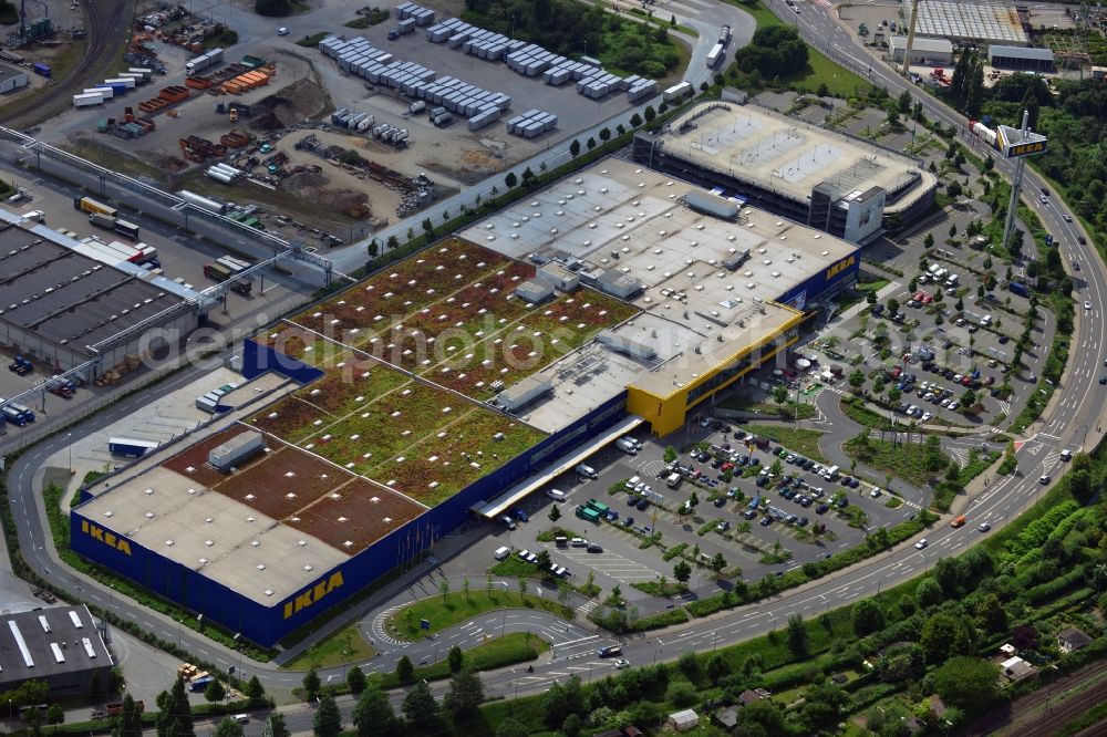 Aerial photograph Düsseldorf - IKEA furniture store / furniture store in the industrial area on the Oerschbachstraße in Dusseldorf in North Rhine-Westphalia