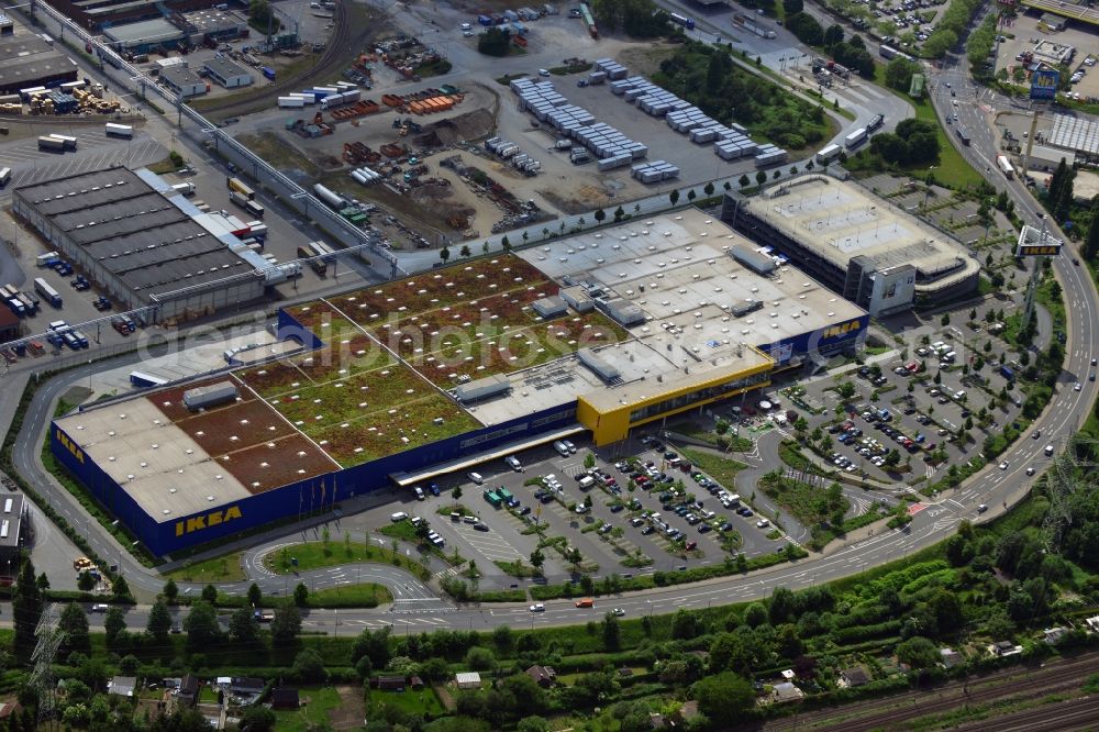 Düsseldorf from above - IKEA furniture store / furniture store in the industrial area on the Oerschbachstraße in Dusseldorf in North Rhine-Westphalia