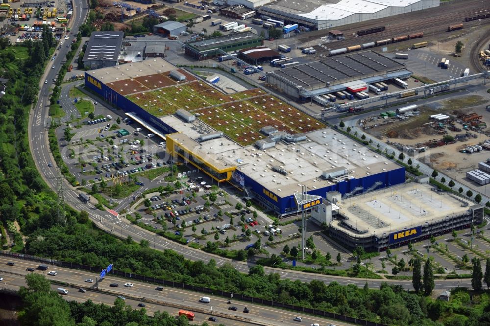 Aerial image Düsseldorf - IKEA furniture store / furniture store in the industrial area on the Oerschbachstraße in Dusseldorf in North Rhine-Westphalia