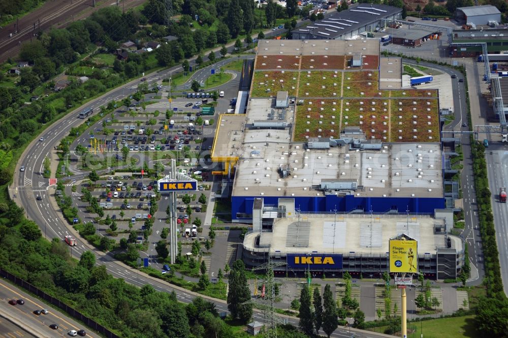 Düsseldorf from above - IKEA furniture store / furniture store in the industrial area on the Oerschbachstraße in Dusseldorf in North Rhine-Westphalia