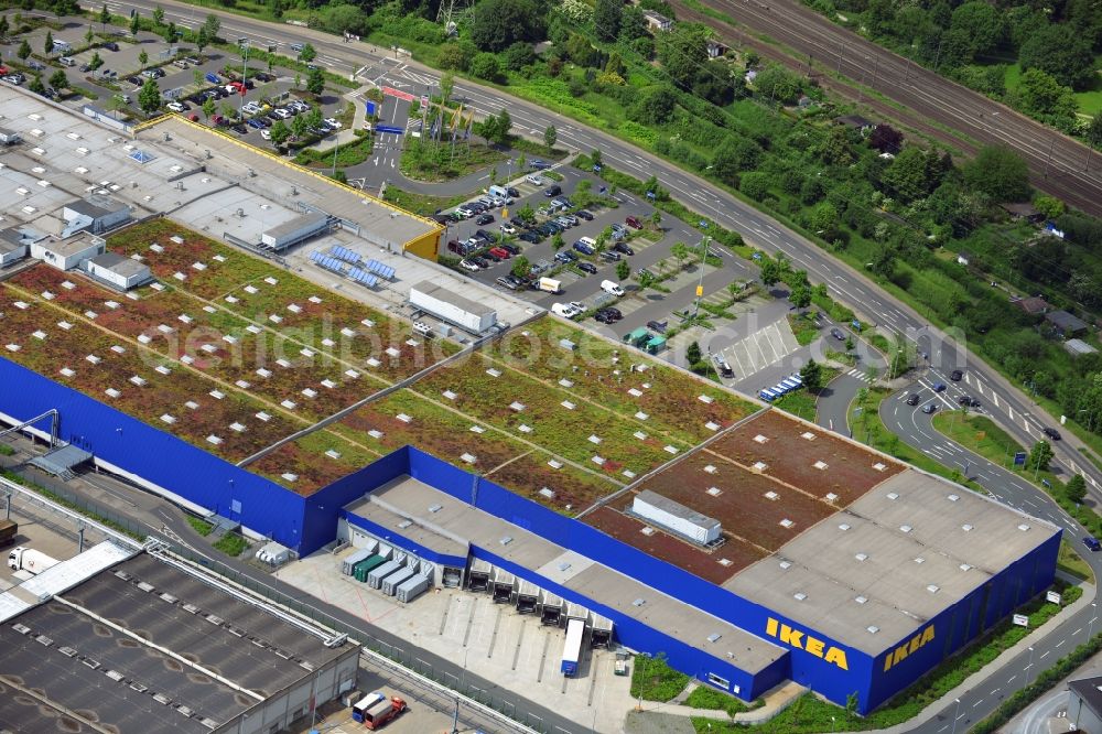 Aerial photograph Düsseldorf - IKEA furniture store / furniture store in the industrial area on the Oerschbachstraße in Dusseldorf in North Rhine-Westphalia